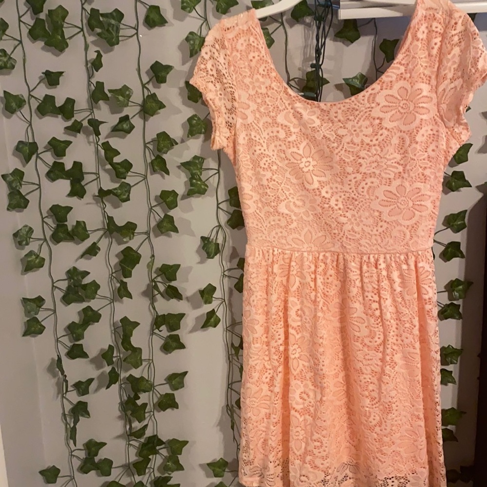Pink lace low neck dress